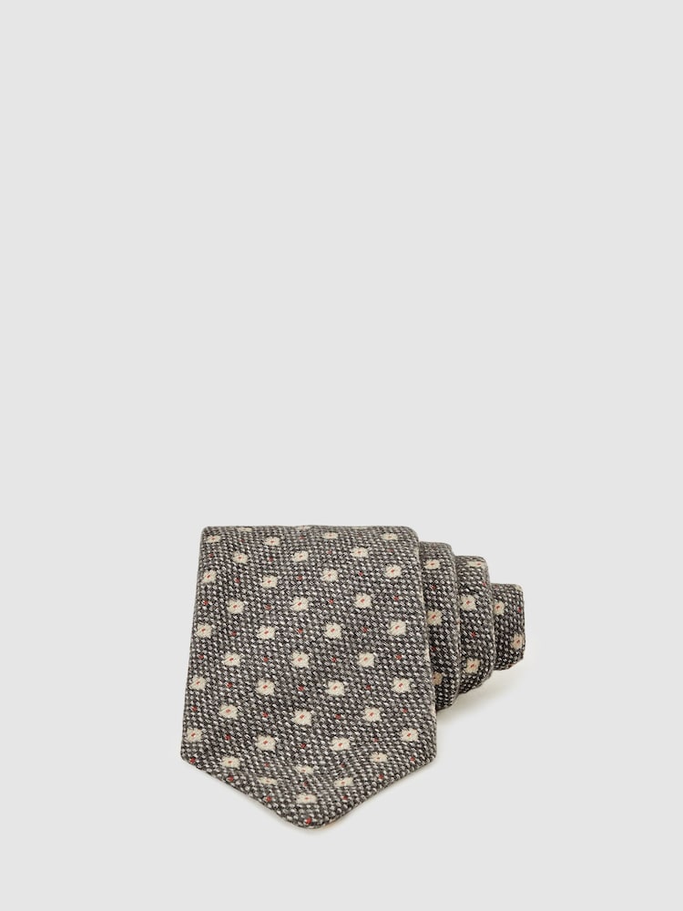 reiss Wool-Silk Floral-Medallion Tie in Grey