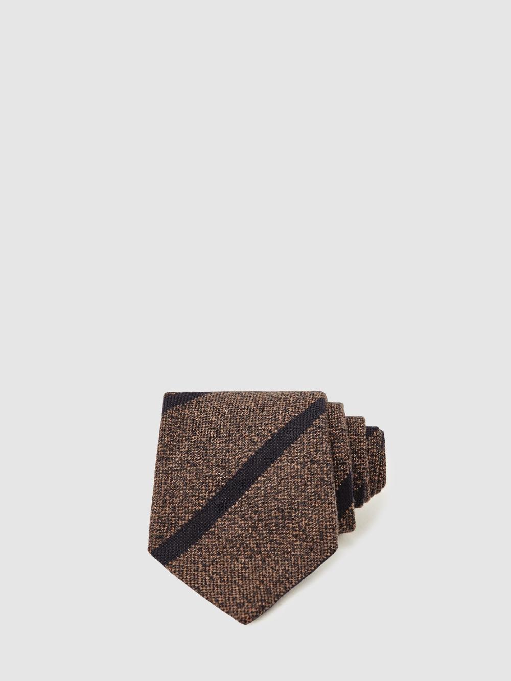 Reiss Wool-Silk Striped Tie In Chocolate Brown