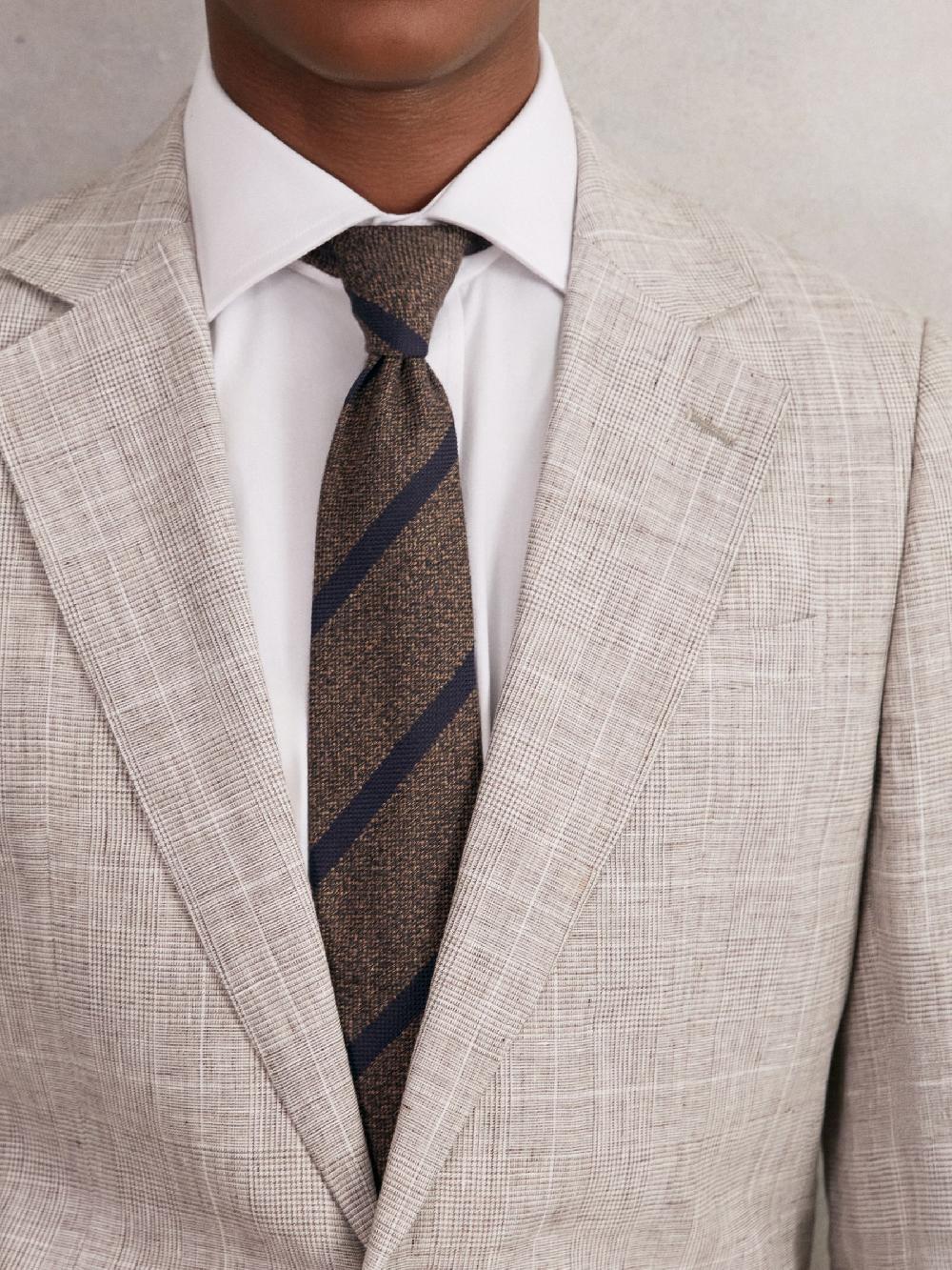 Reiss Wool-Silk Striped Tie In Chocolate Brown