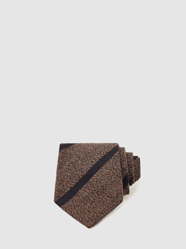 reiss Wool-Silk Striped Tie in Chocolate Brown