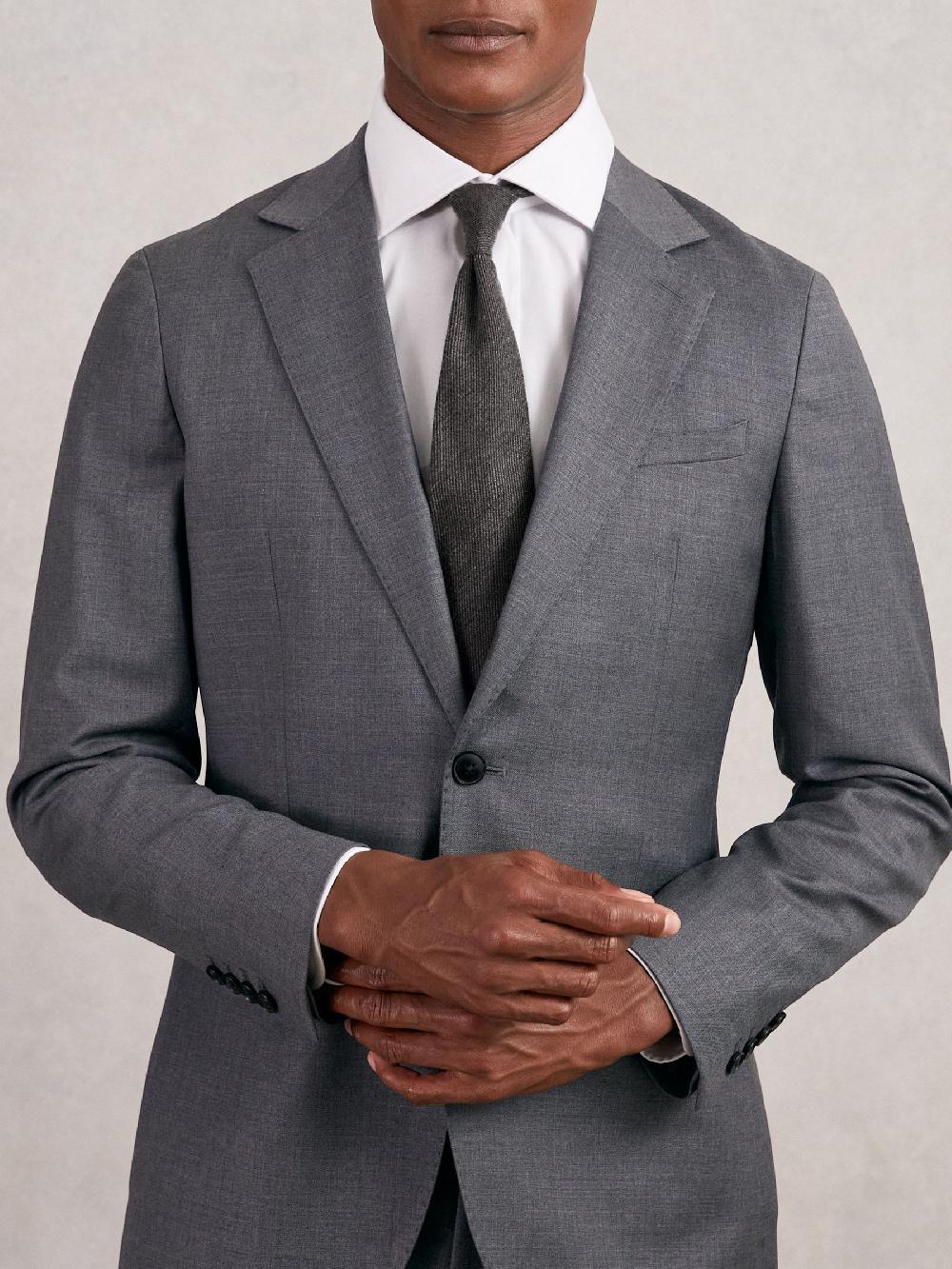 Reiss Wool-Silk Textured Tie In Charcoal