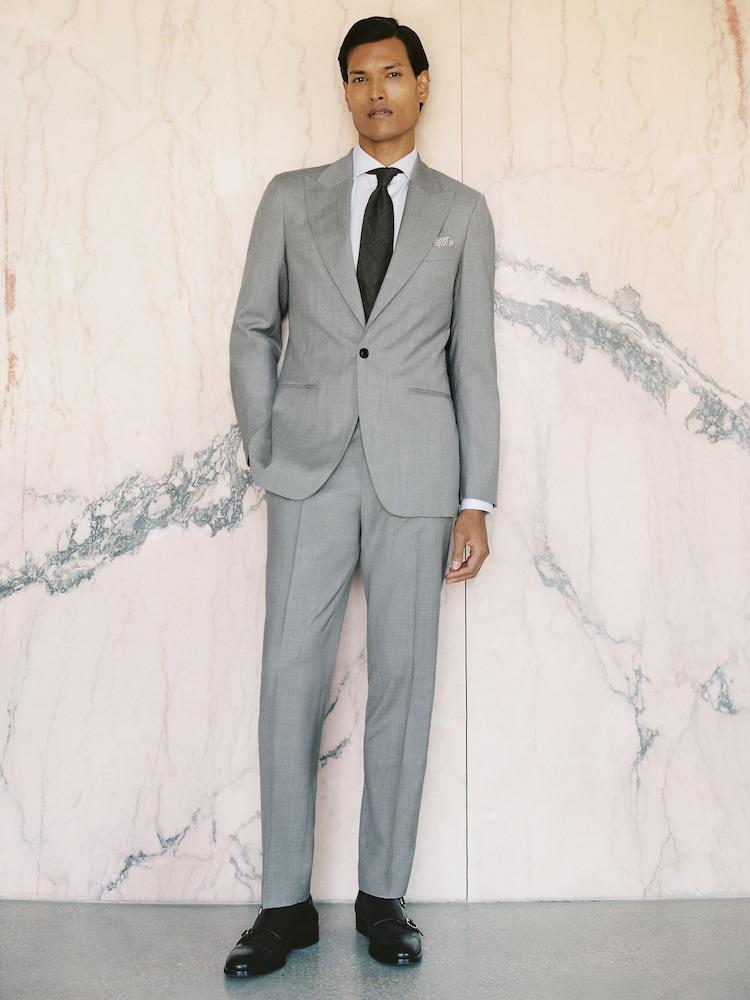 reiss Wool Tailored-Fit Suit Trousers in Mid Grey
