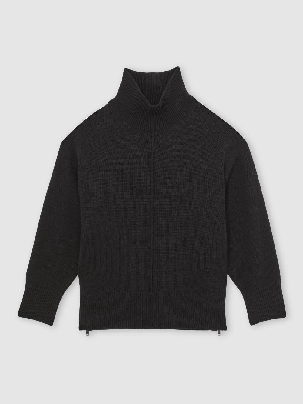 Reiss Wool Zip-Detail Funnel-Neck Jumper In Black