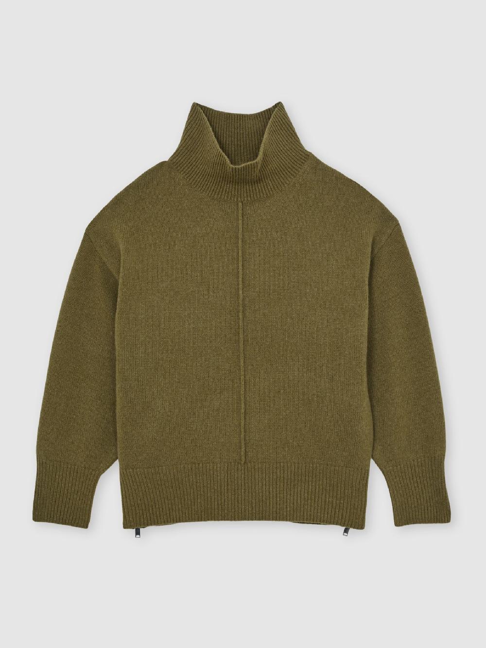 Reiss Wool Zip-Detail Funnel-Neck Jumper In Green