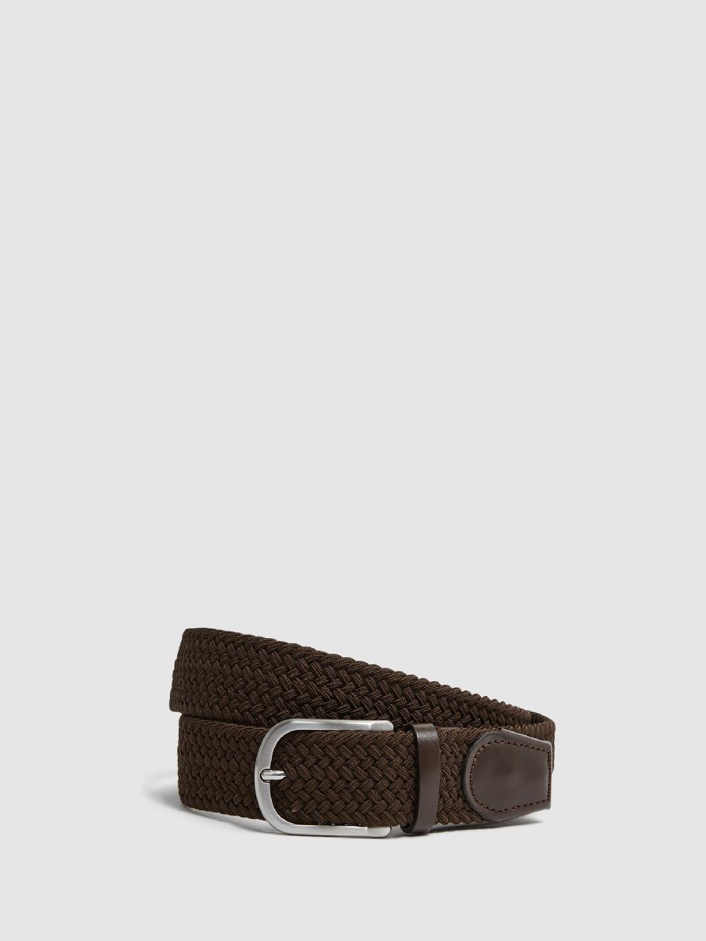 Reiss Woven Belt In Dark Brown