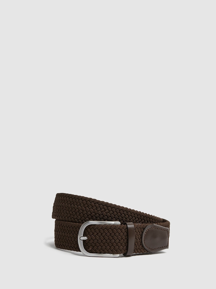 reiss Woven Belt in Dark Brown
