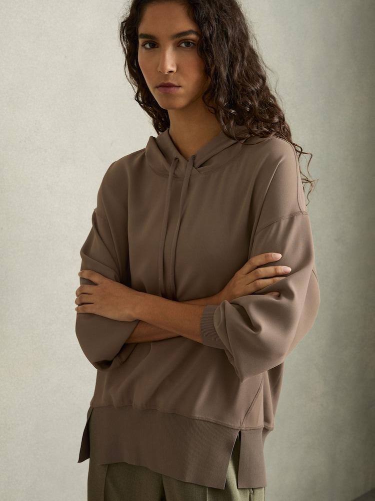 reiss Woven Hooded Top in Mink