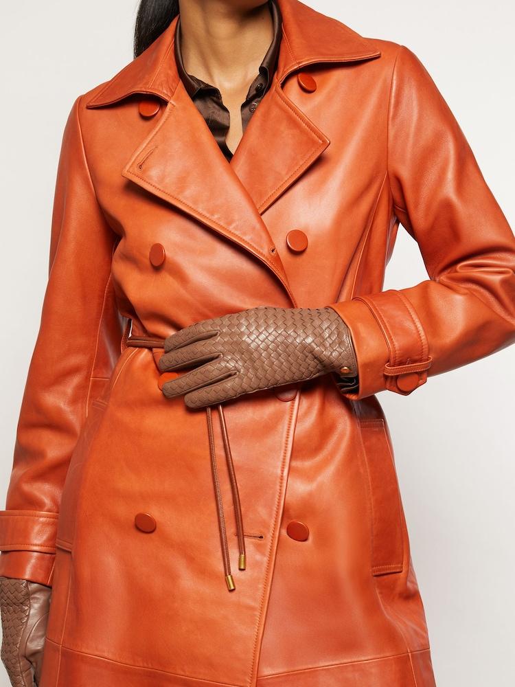 reiss Woven Leather Gloves in Tan