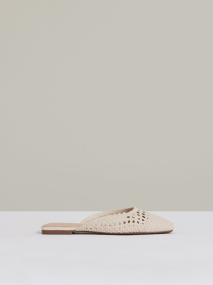 reiss Woven Slip-On Mules in Off White