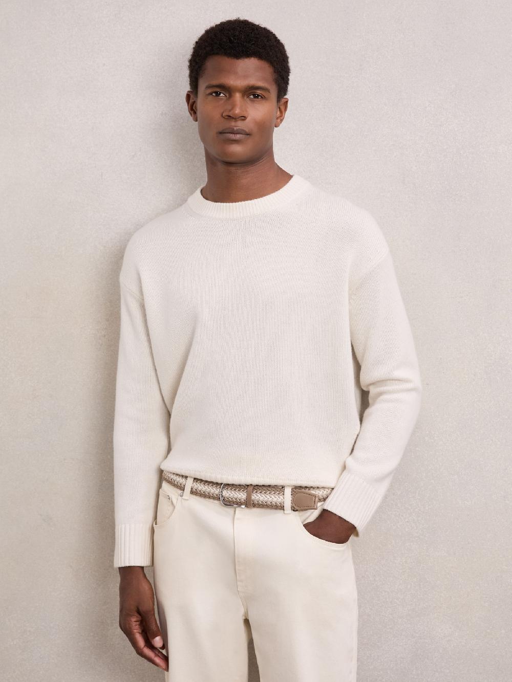 Reiss Woven Stripe Belt In Taupe Brown/Off White