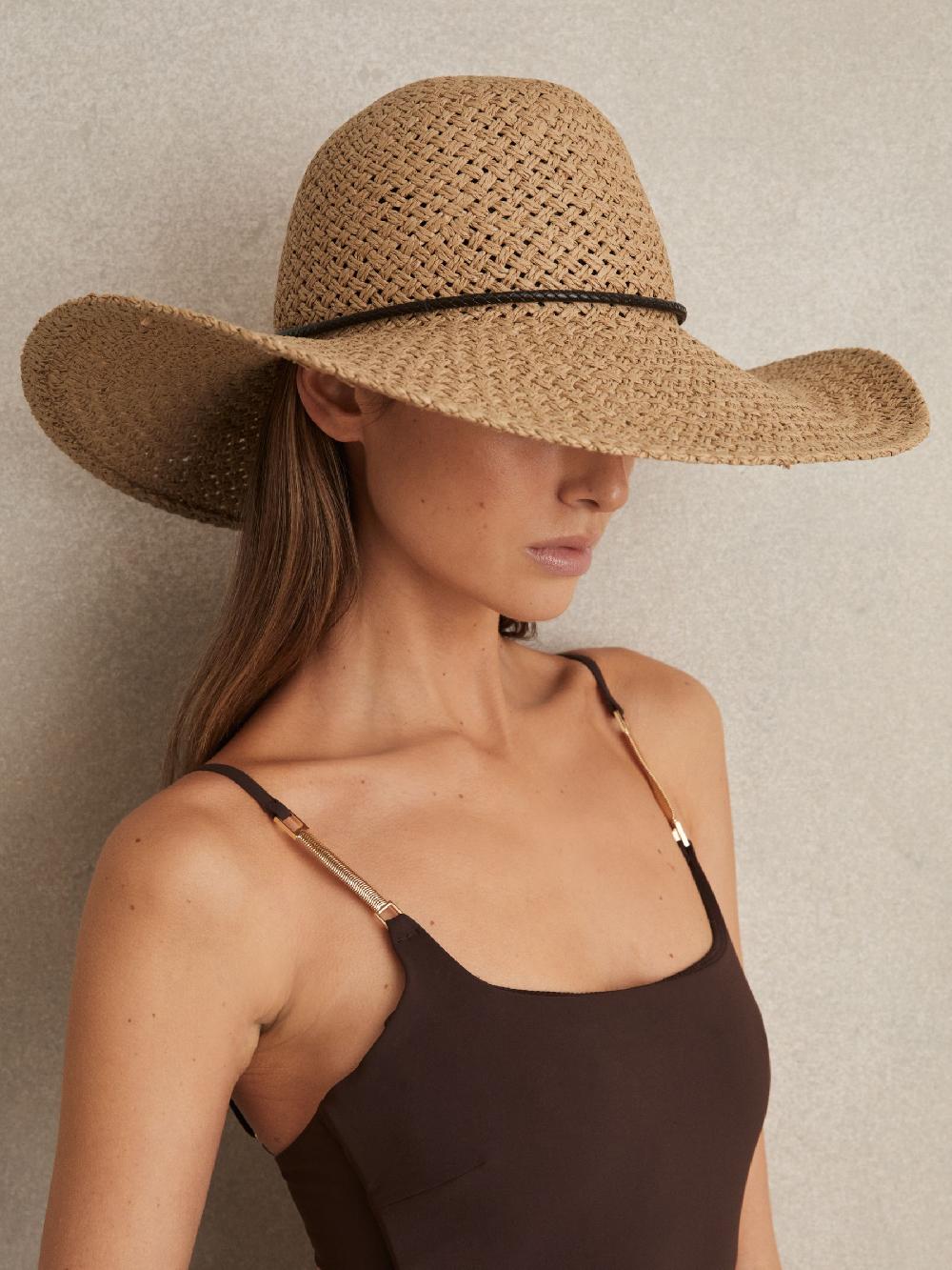 Reiss Woven Wide Brim Straw Hat In Natural