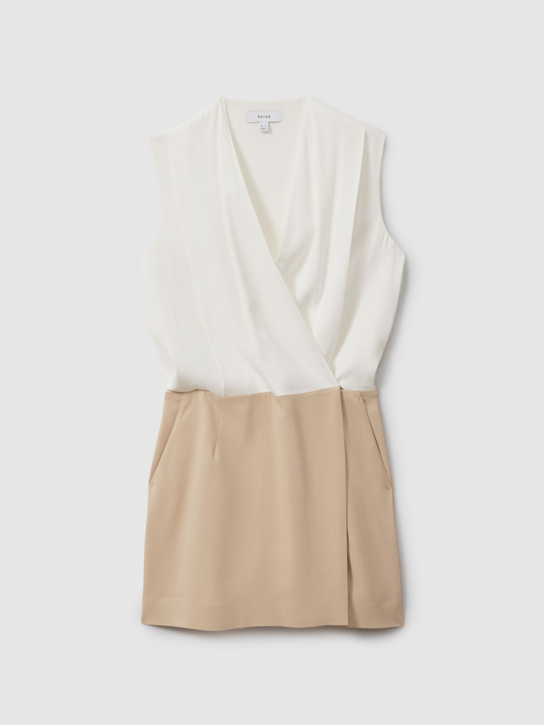 Reiss Wrap-Front Shift Dress In Nude/Ivory