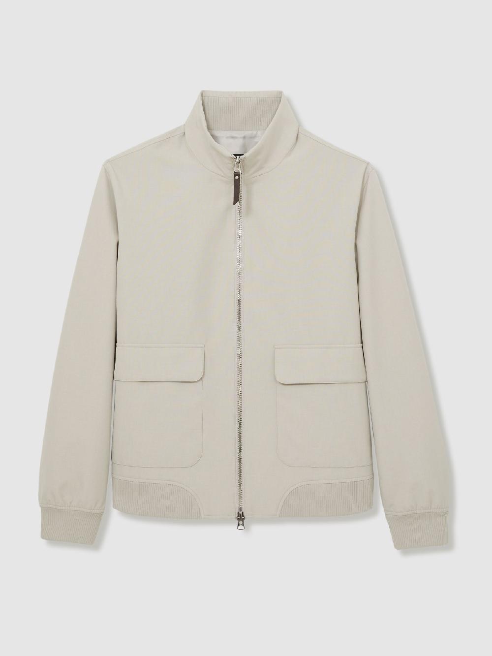 Reiss Zip-Through Funnel-Neck Jacket In Stone