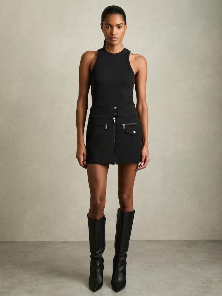 reiss Zip-Through Ponte Mini Skirt in Black