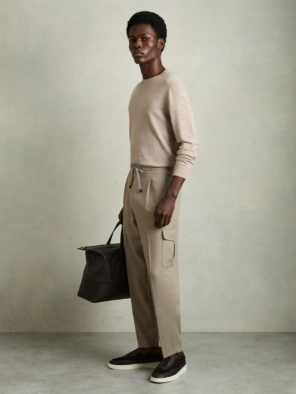 Reiss Relaxed Drawstring Cargo Trousers In Sage Green