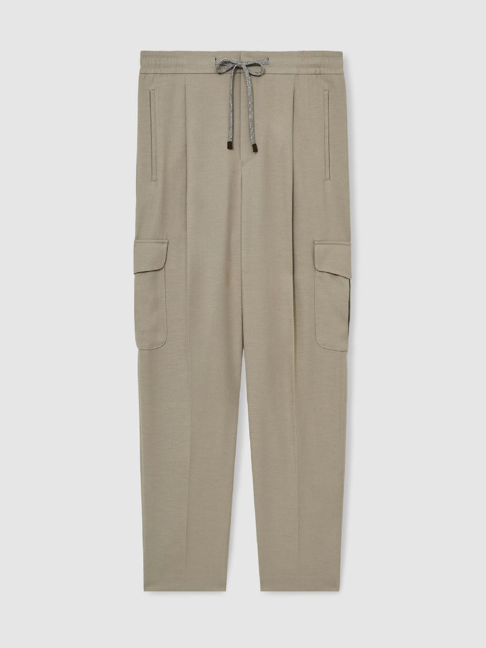 Reiss Relaxed Drawstring Cargo Trousers In Sage Green
