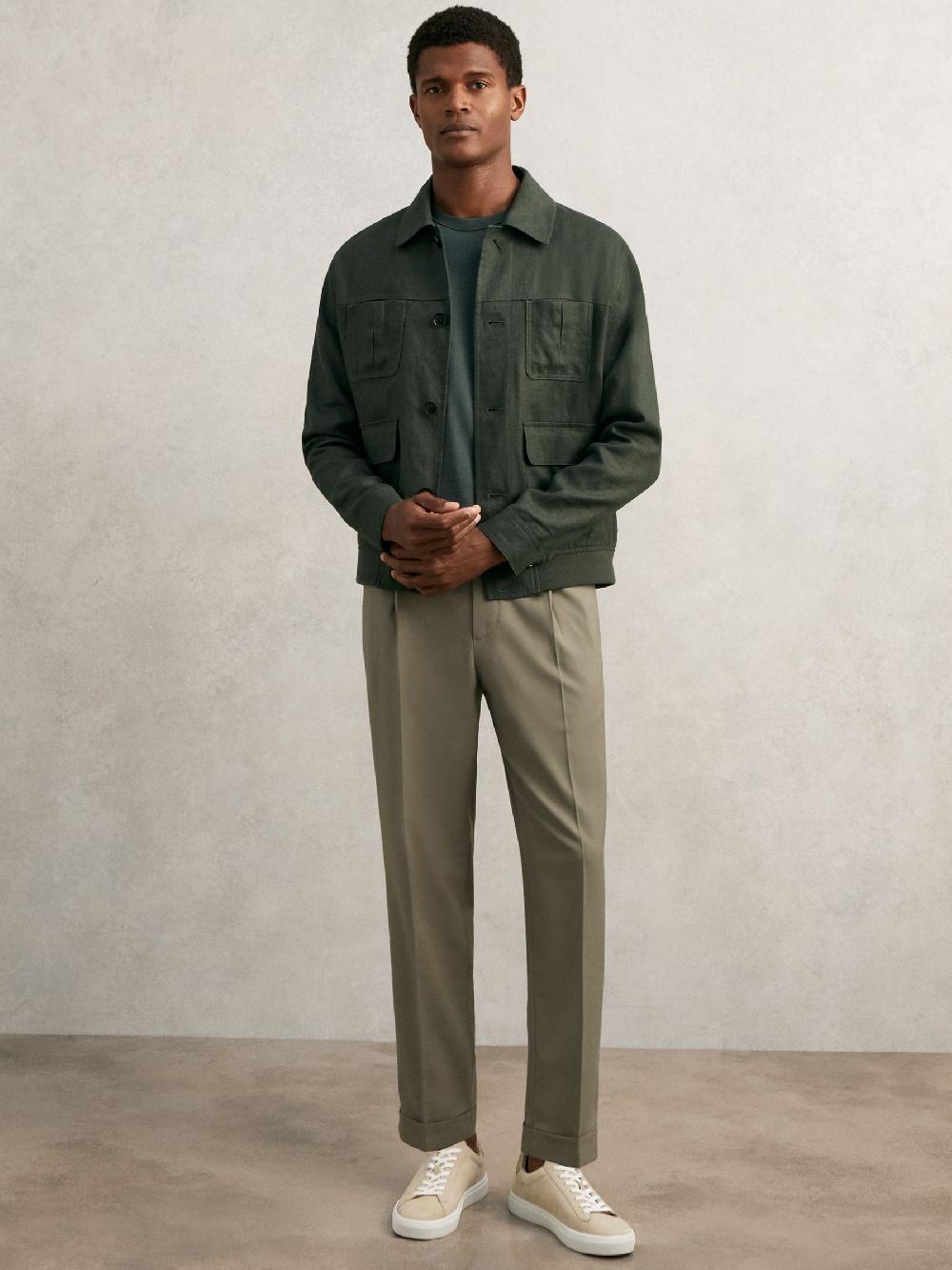 Reiss Relaxed Drawstring Trousers With Turn-Ups In Sage