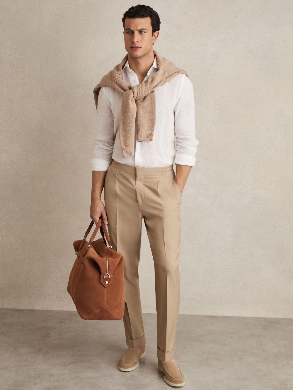 Reiss Relaxed Drawstring Trousers With Turn-Ups In Soft Camel Brown