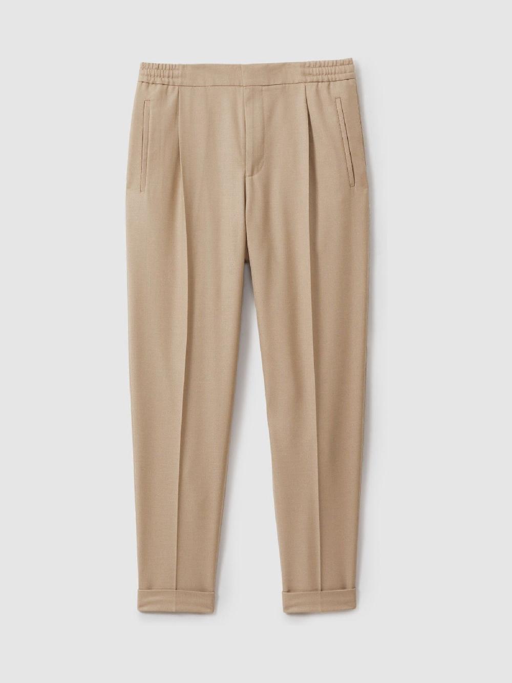 Reiss Relaxed Drawstring Trousers With Turn-Ups In Soft Camel Brown