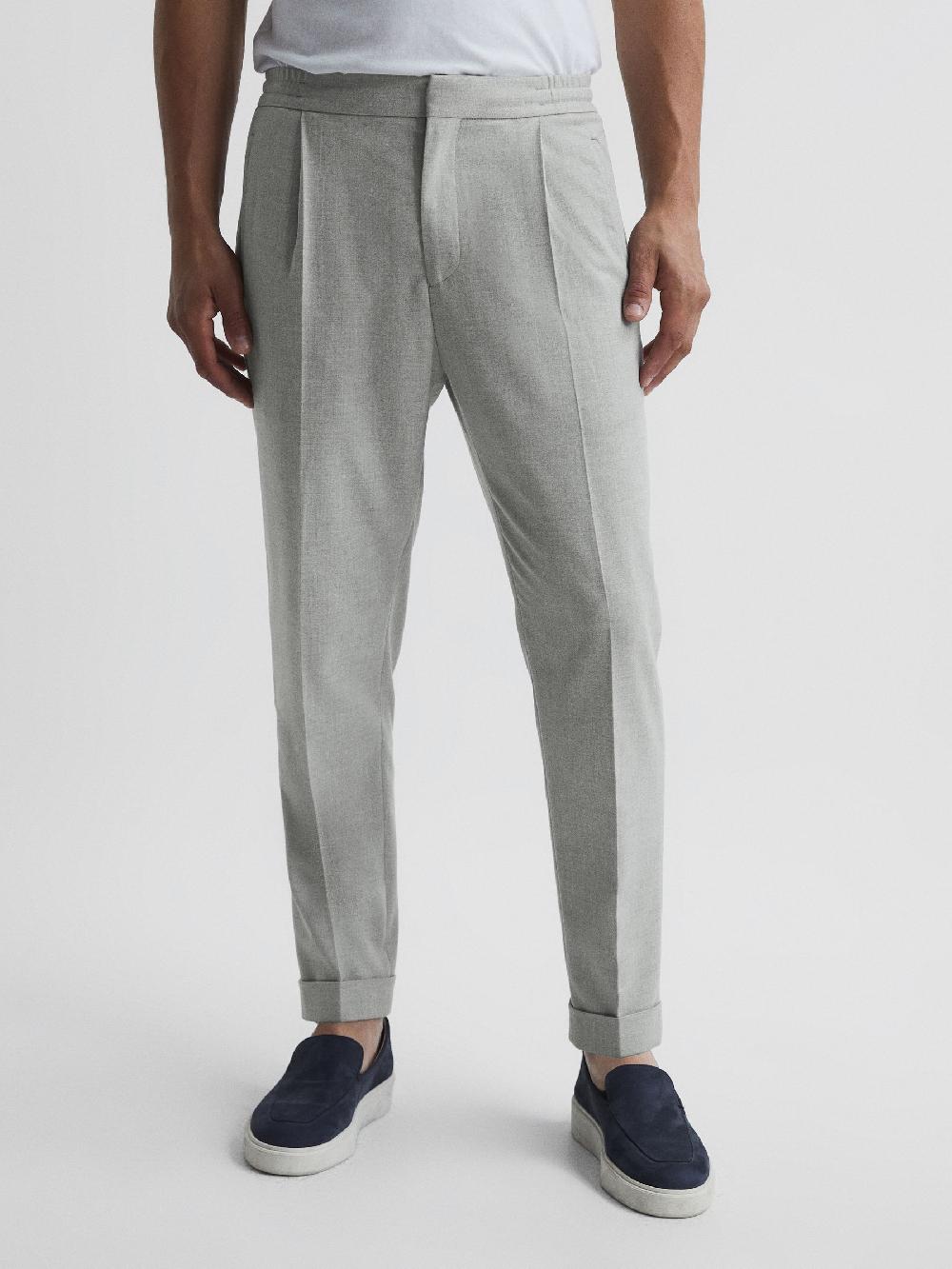 Reiss Relaxed Drawstring Trousers With Turn-Ups In Soft Grey