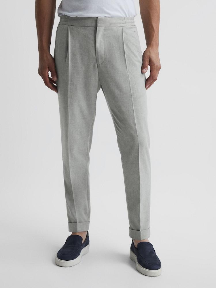 reiss Relaxed Drawstring Trousers with Turn-Ups in Soft Grey