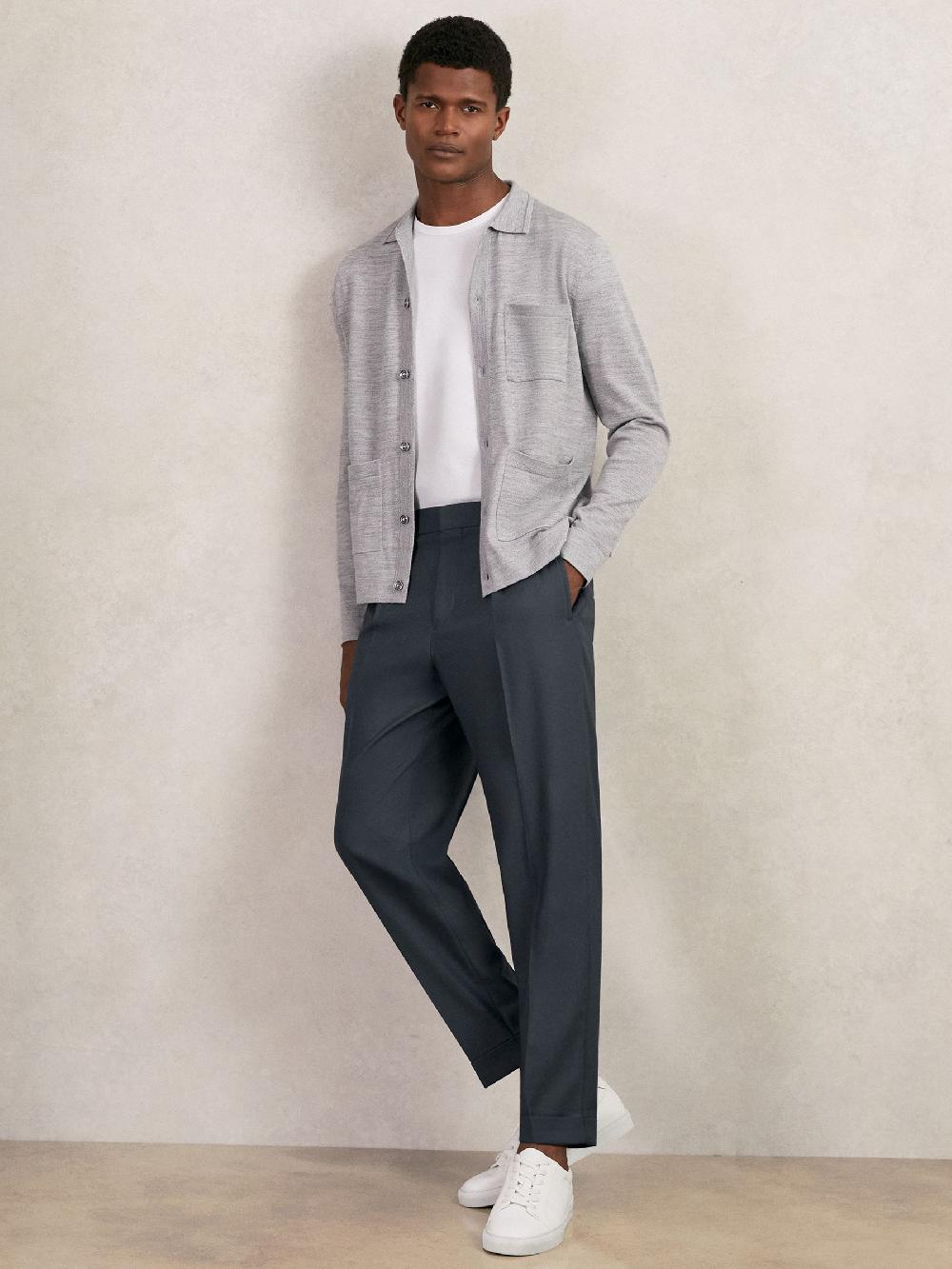 Reiss Relaxed Drawstring Trousers With Turn-Ups In Steel Blue