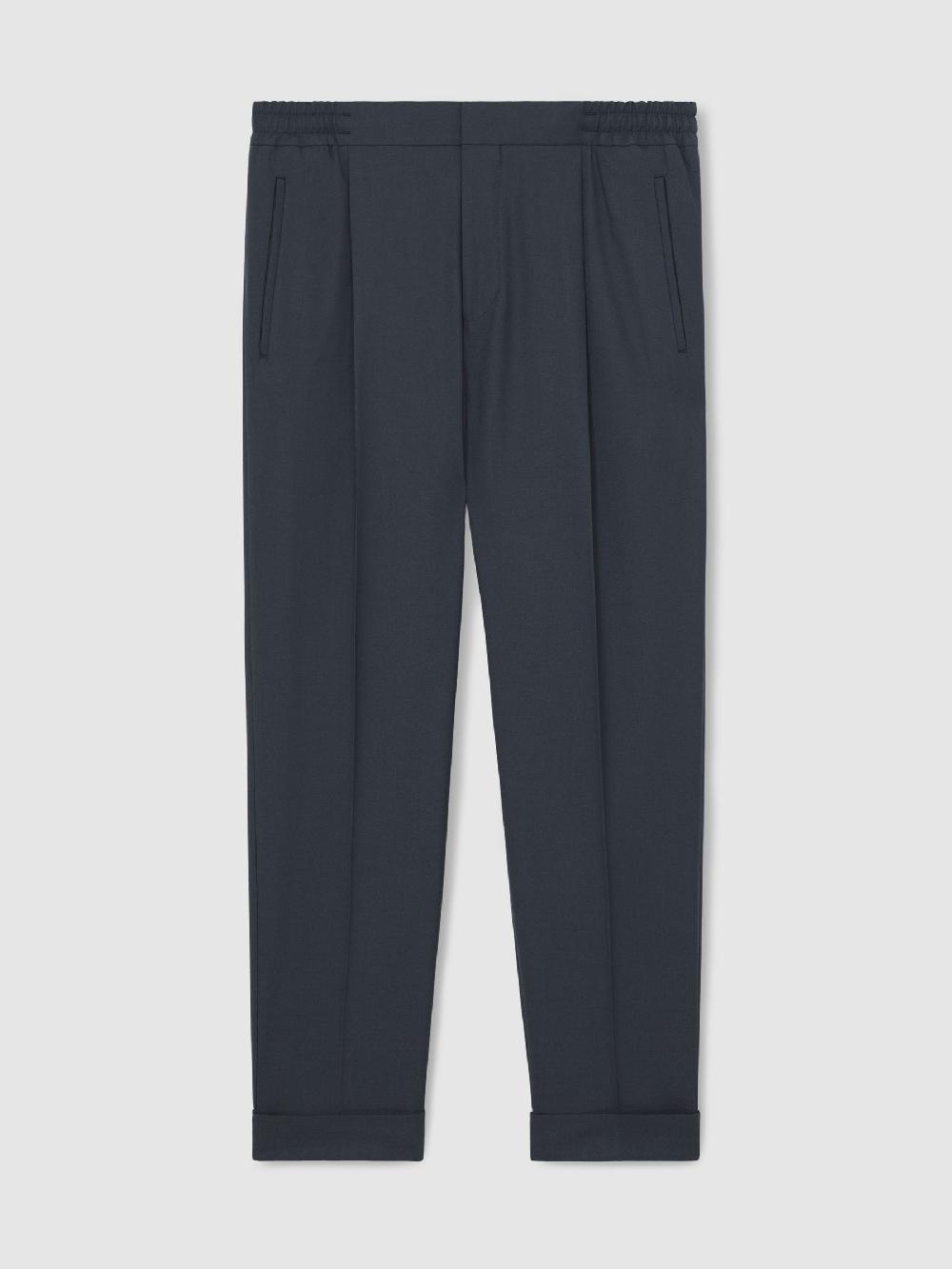 Reiss Relaxed Drawstring Trousers With Turn-Ups In Steel Blue