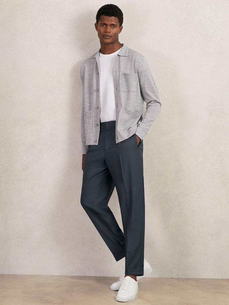 reiss Relaxed Drawstring Trousers with Turn-Ups in Steel Blue