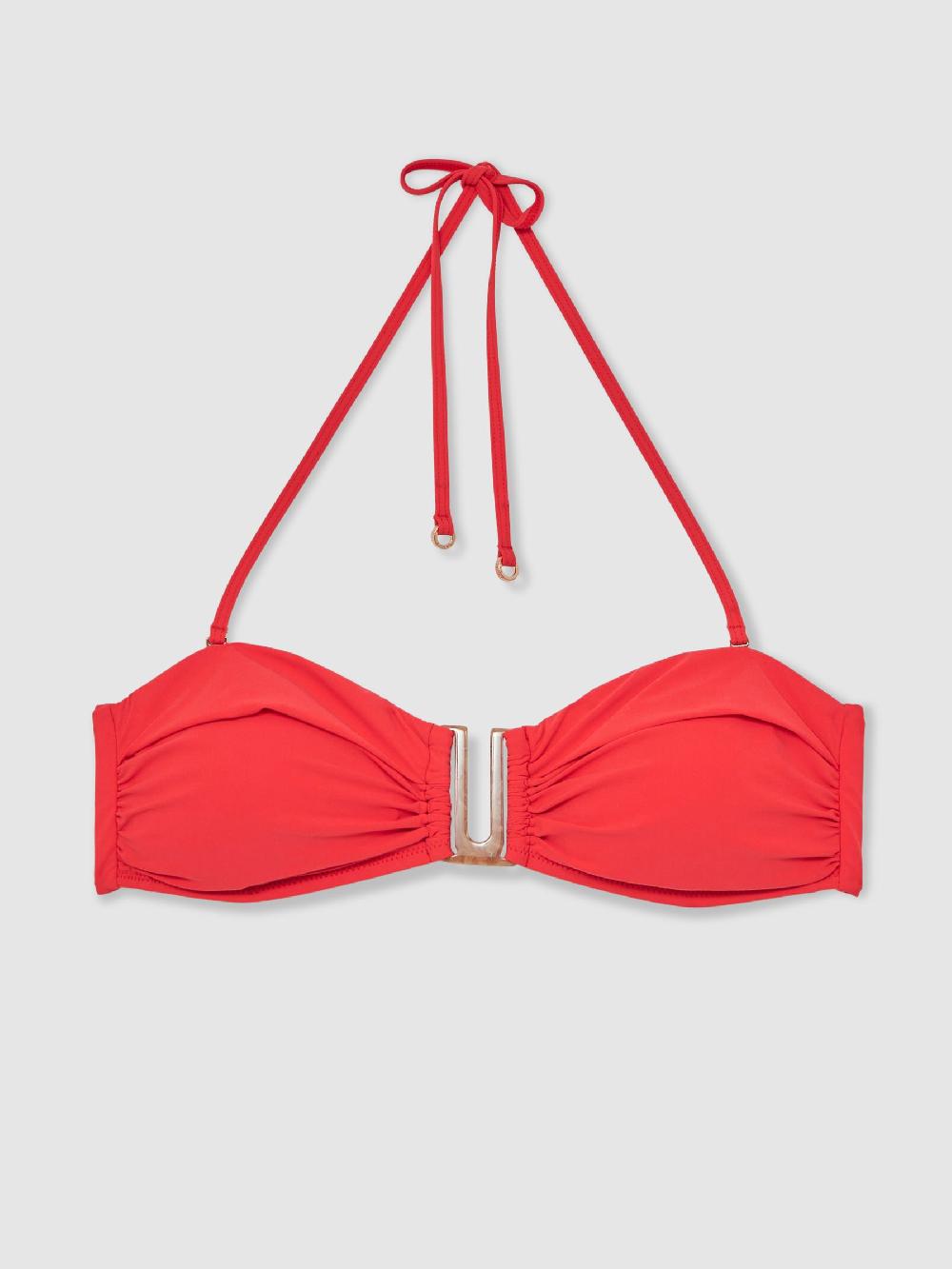 Reiss Removable-Strap Bandeau Bikini Top In Coral Red