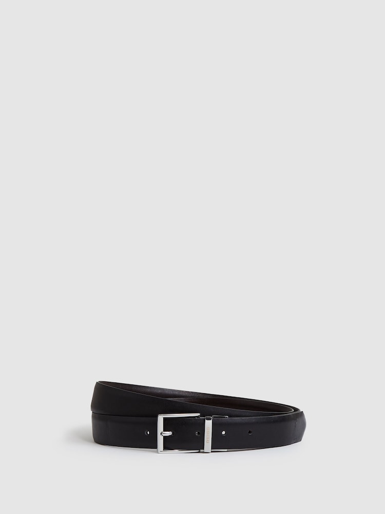 reiss Reversible Leather Belt with Interchangeable Buckle in Black/Brown
