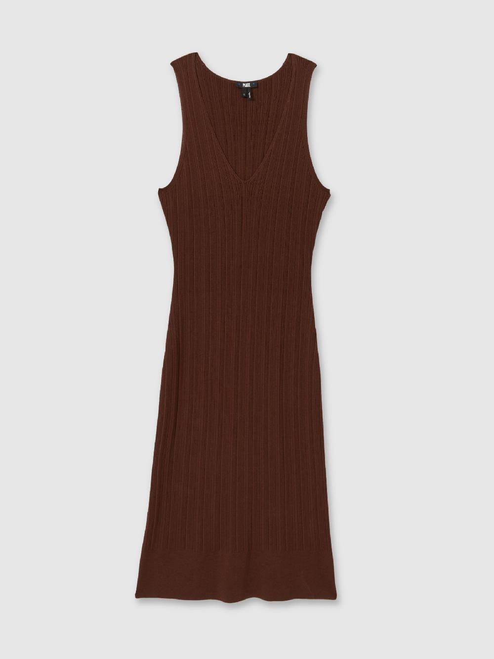 Reiss Sapphia Brown Paige Ribbed Bodycon Midi Brown Dress