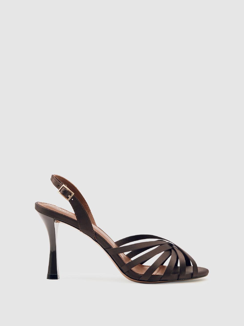 Reiss Satin Cross-Strap Heeled Sandals In Chocolate