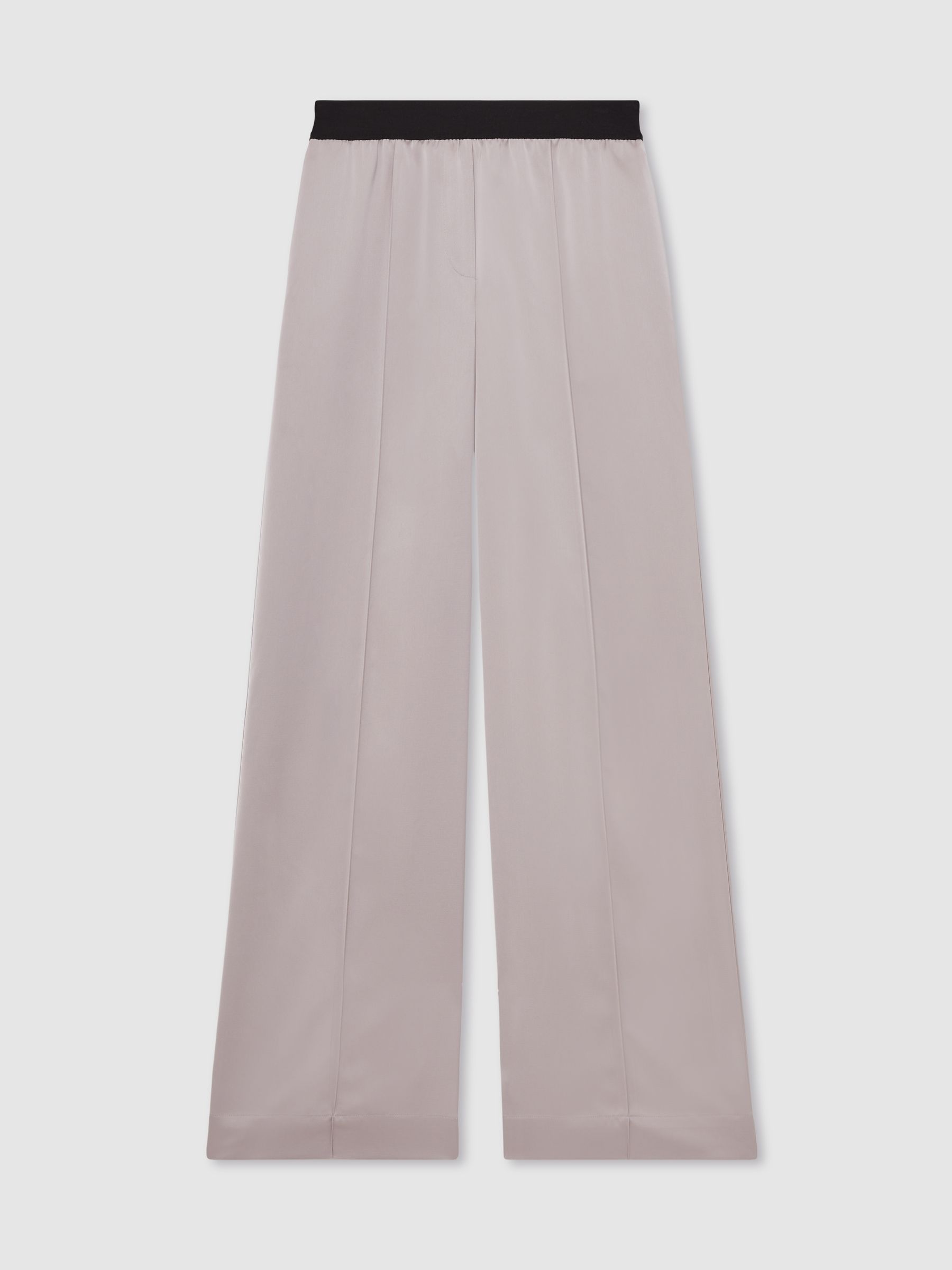 Reiss Satin Wide Leg Elastic Waist Trousers In Grey