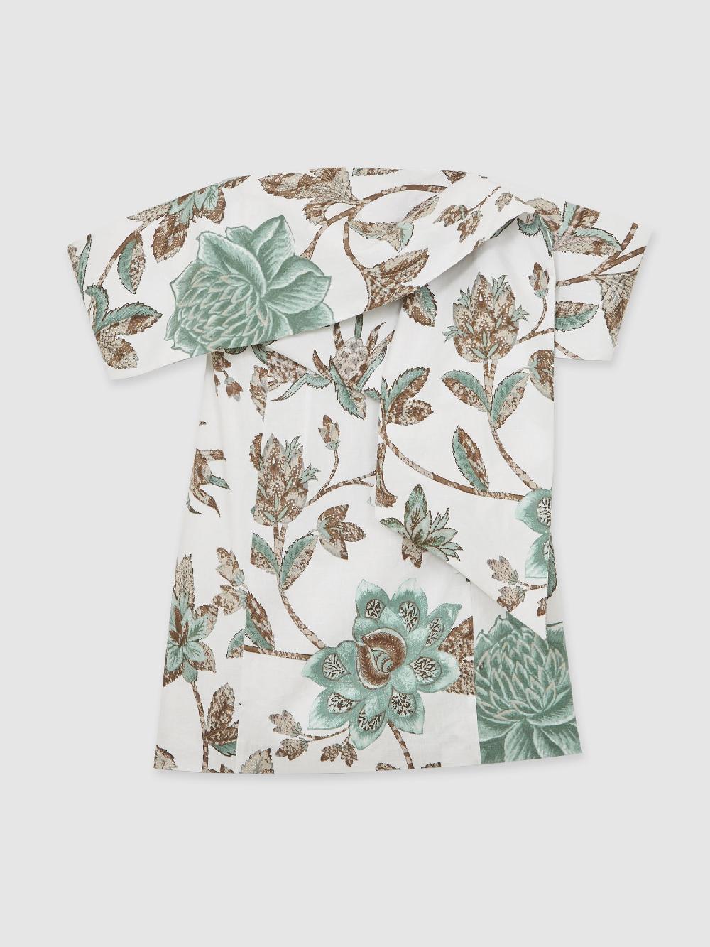 Reiss Sculpted Off-Shoulder Floral Mini Dress Linen-Cotton In Ivory