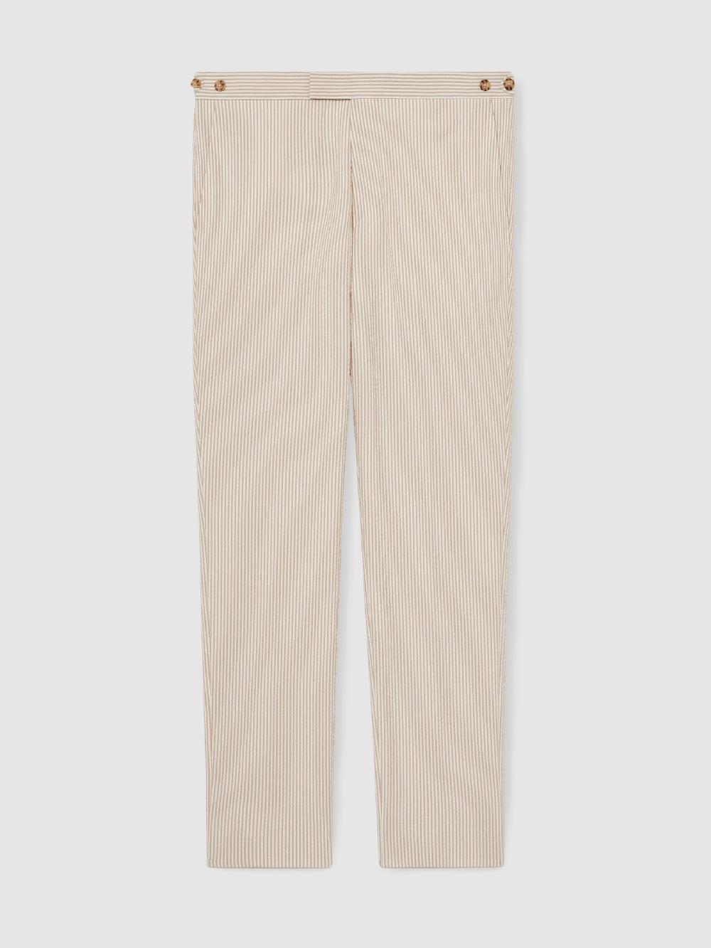 Reiss Seersucker Slim-Fit Suit Trousers In Oatmeal/White