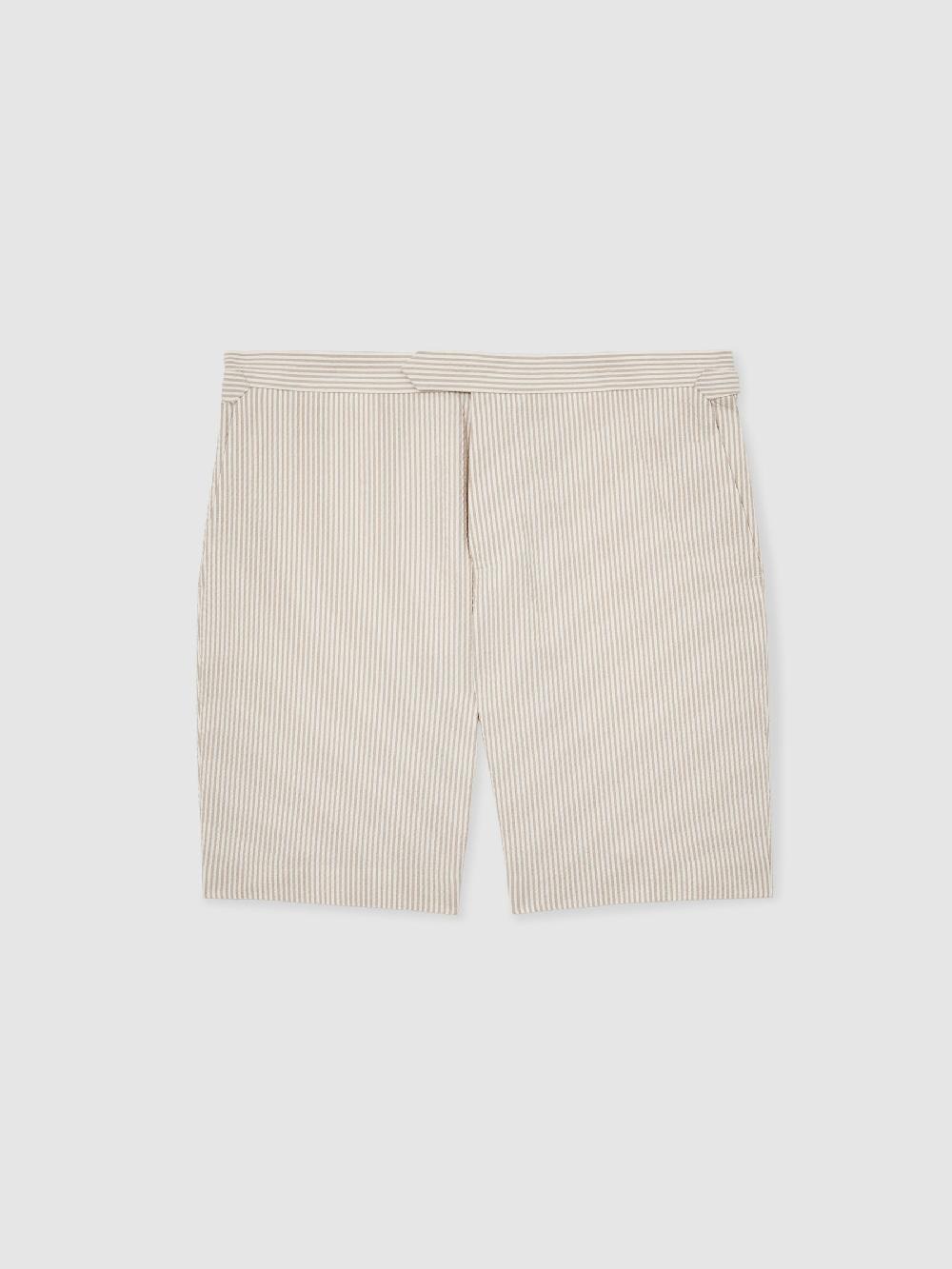 Reiss Seersucker Stripe Tailored Shorts In Oatmeal/White