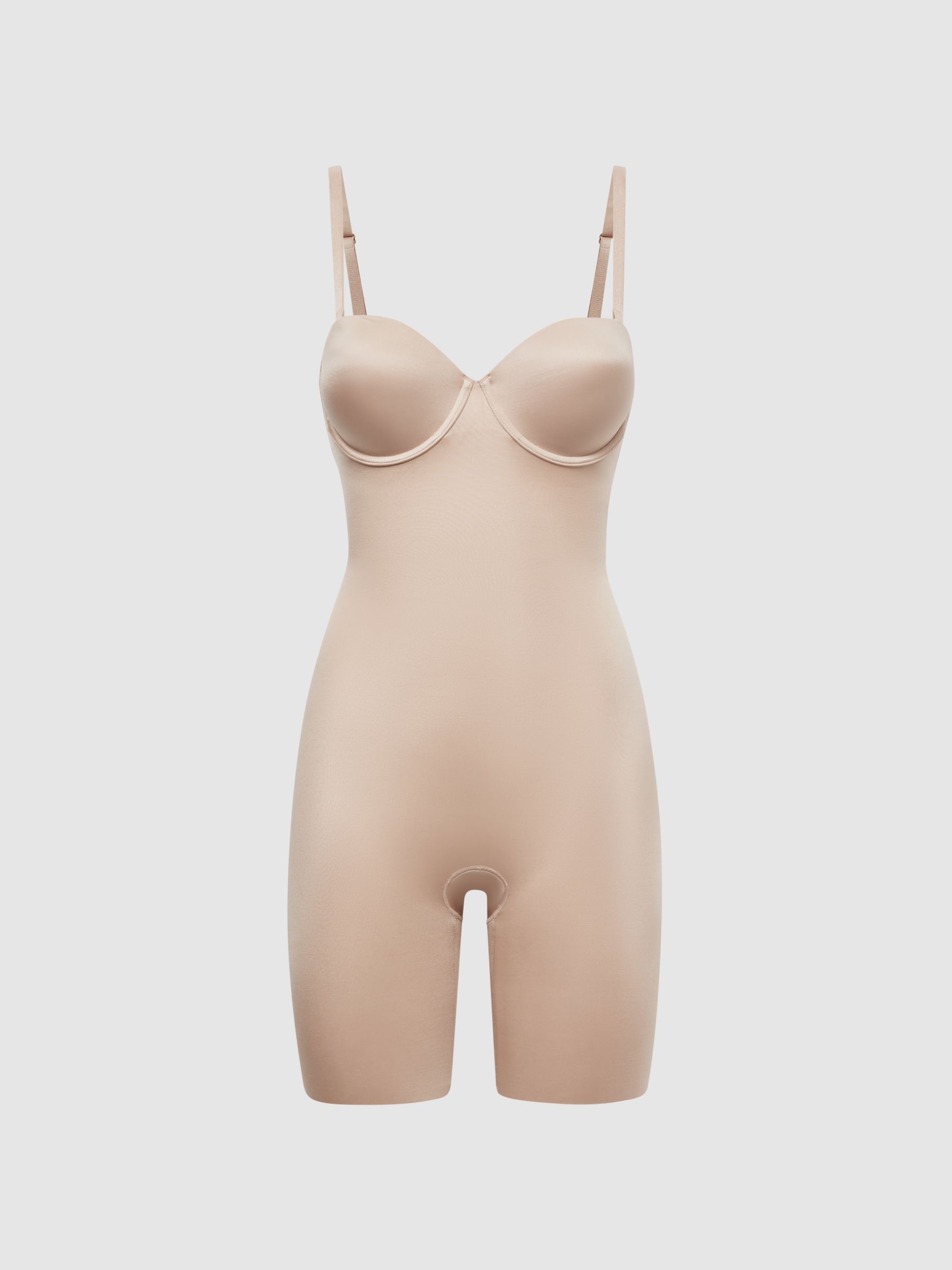 Reiss Shapewear Firming Strapless Mid-Thigh Bodysuit With Cups In Champagne
