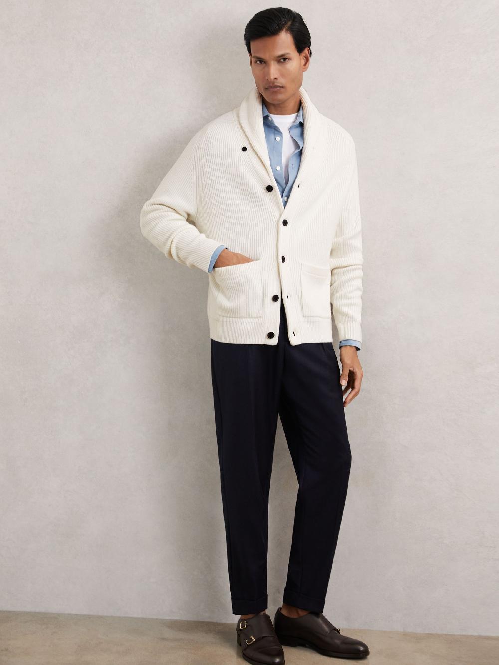 Reiss Shawl-Collar Cardigan With Wool In Winter White