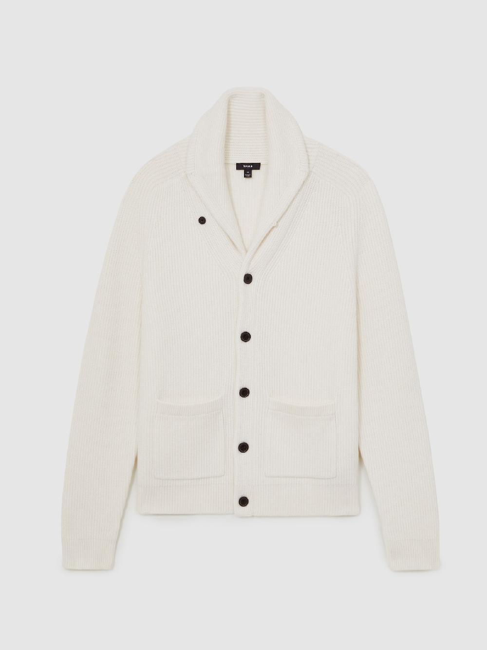 Reiss Shawl-Collar Cardigan With Wool In Winter White