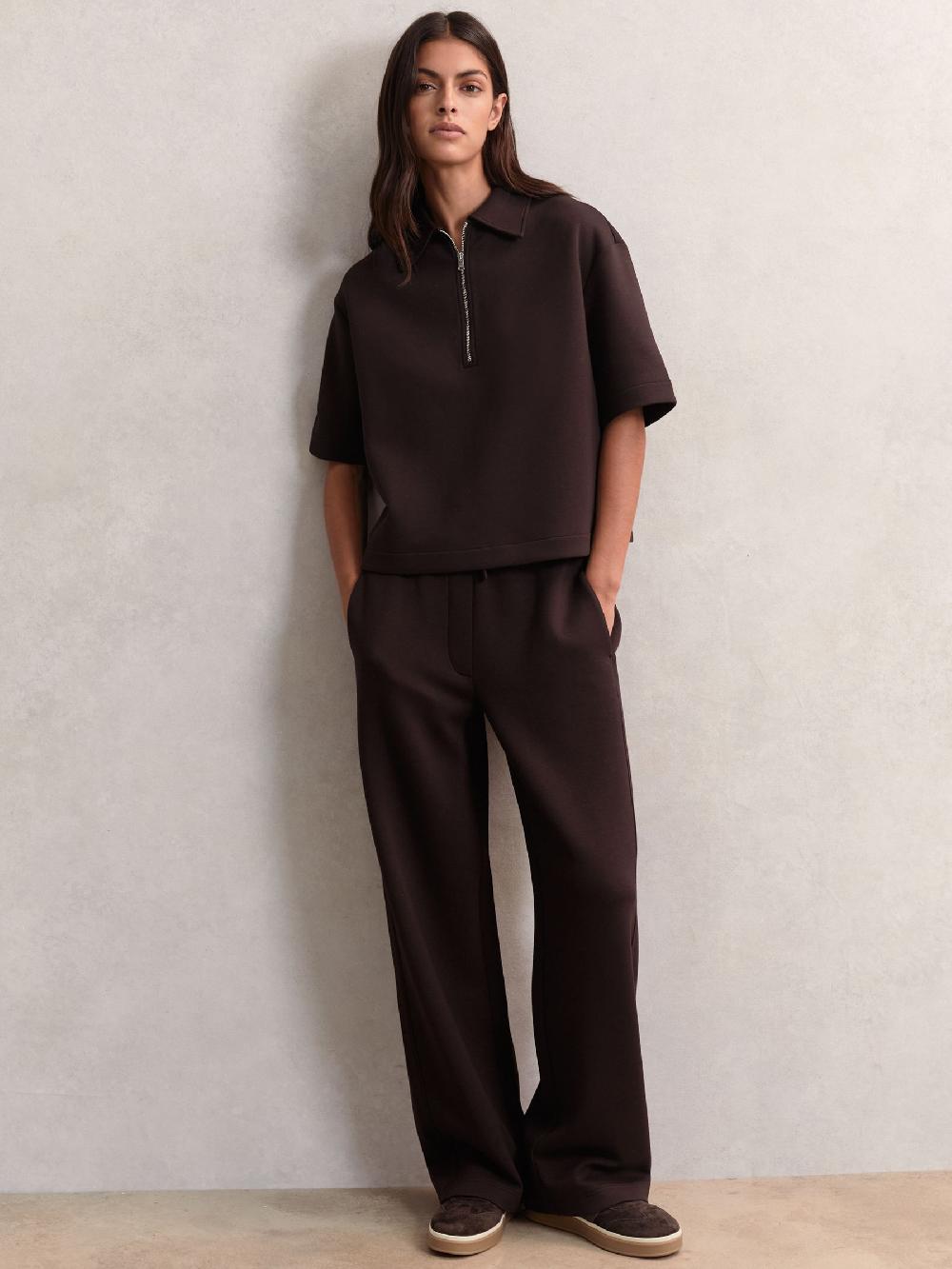 Reiss Short-Sleeve Half-Zip Sweatshirt In Plum Purple