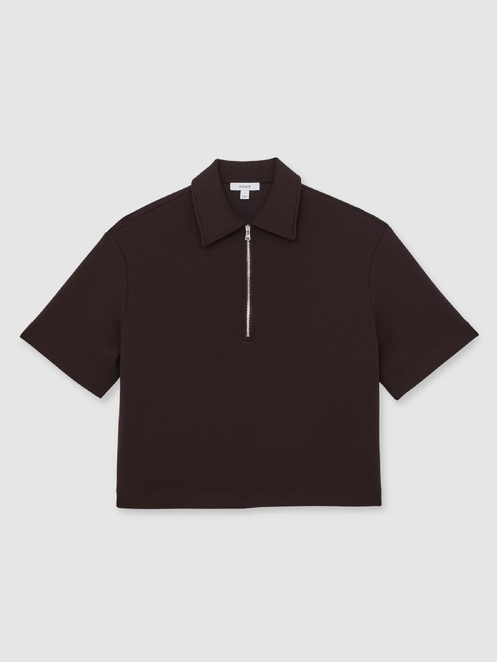 Reiss Short-Sleeve Half-Zip Sweatshirt In Plum Purple