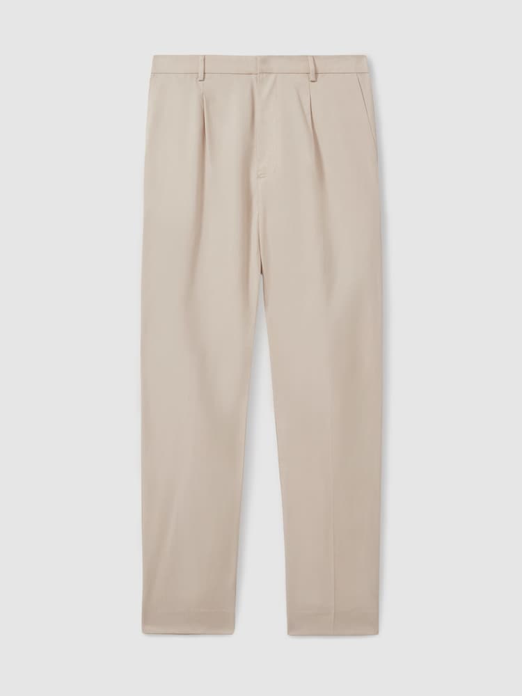reiss Shultz Light Khaki Paige Cotton-Lyocell Straight Leg Trousers