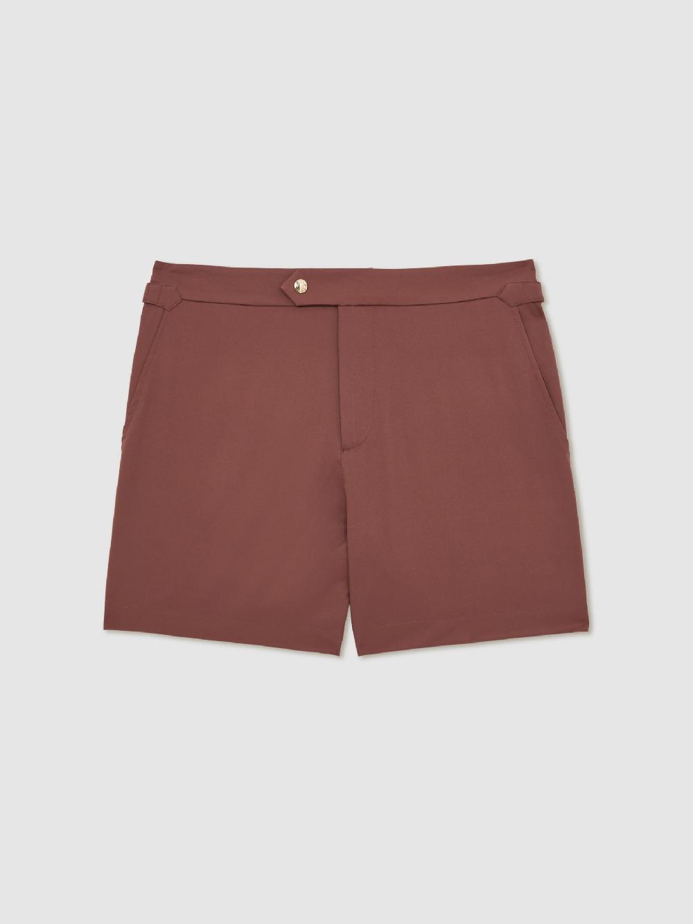 Reiss Side-Adjuster Swim Shorts In Terracotta Brown