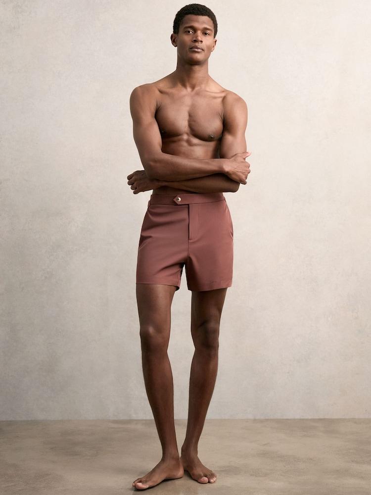 reiss Side-Adjuster Swim Shorts in Terracotta Brown