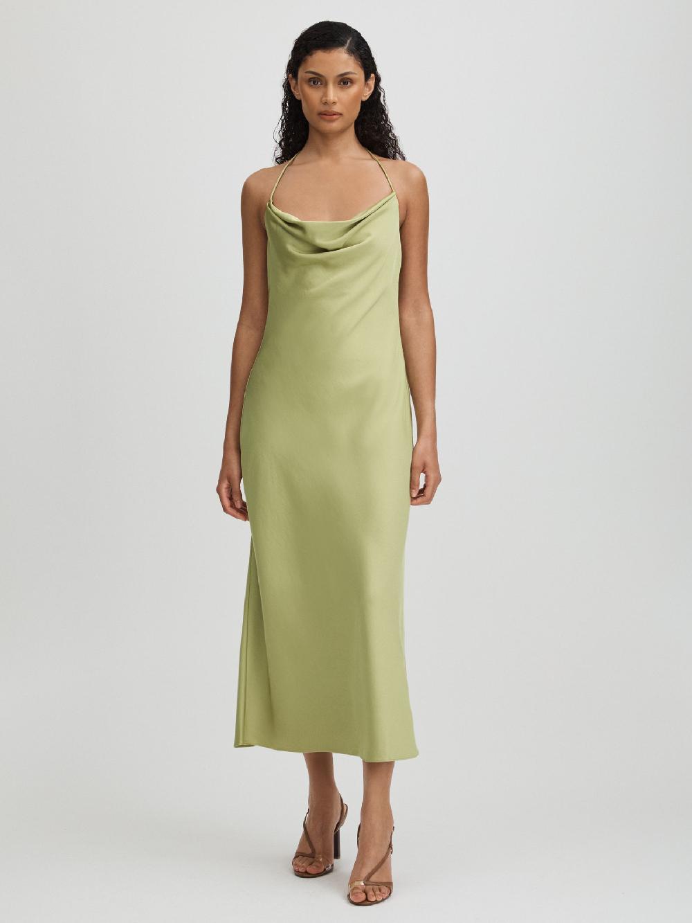 Reiss Significant Other Satin Cowl Neck Midi Dress In Sage