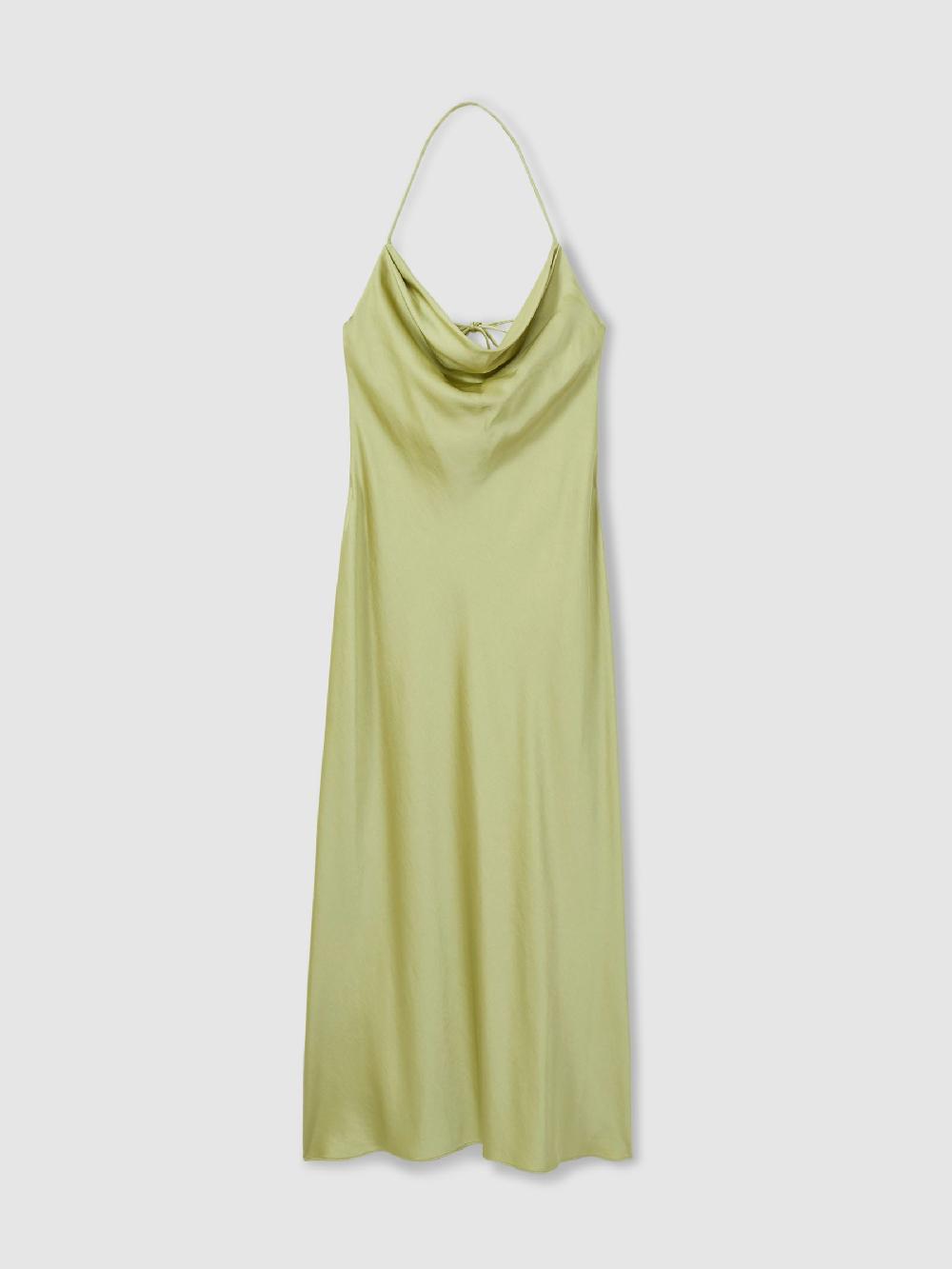Reiss Significant Other Satin Cowl Neck Midi Dress In Sage
