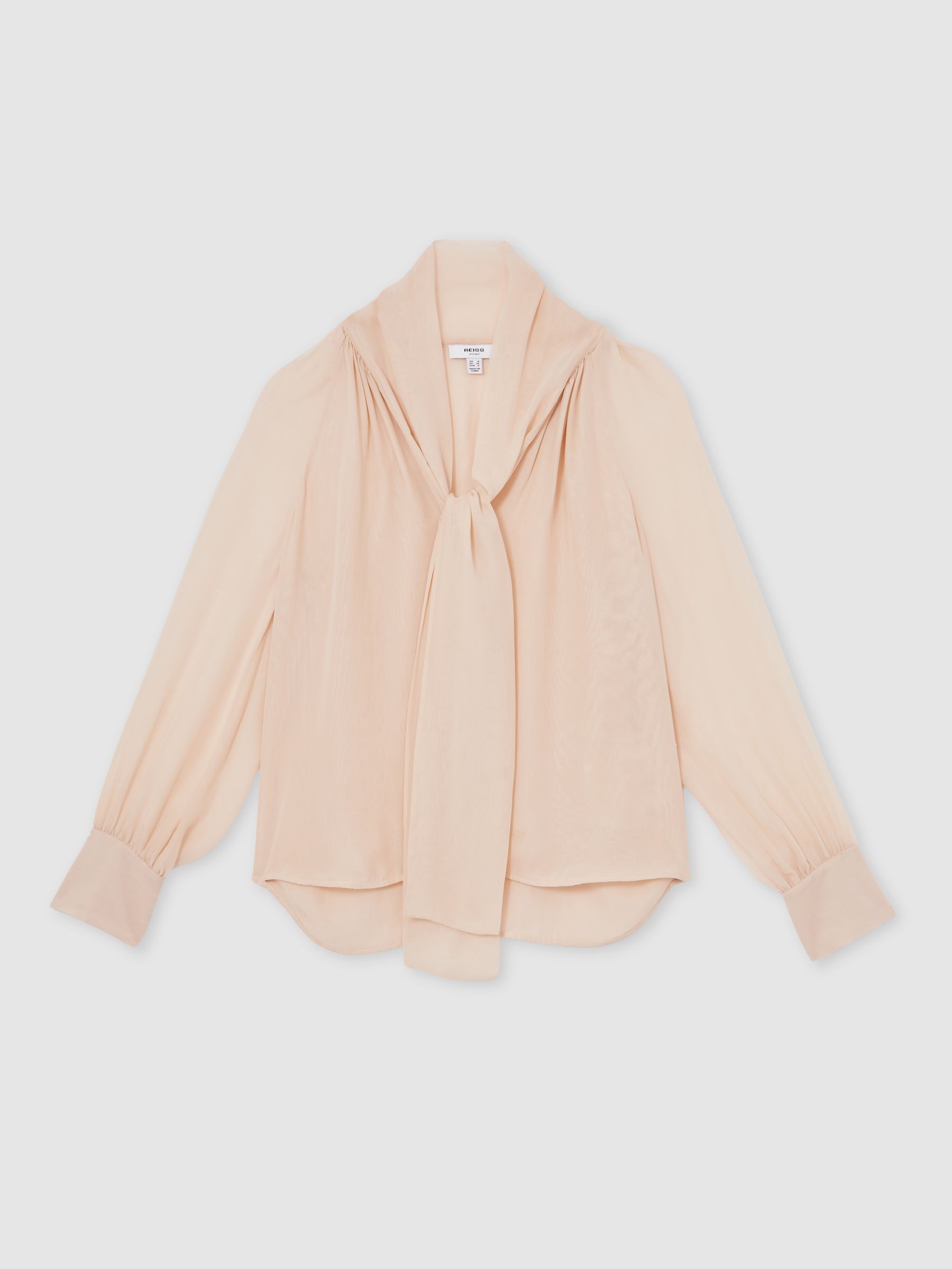Reiss Silk-Blend Chiffon Tie-Neck Blouse In Pale Pink
