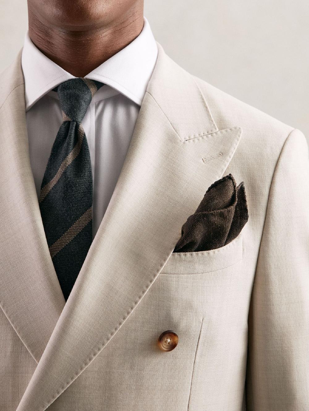 Reiss Silk Blend Herringbone Pocket Square In Chocolate Brown