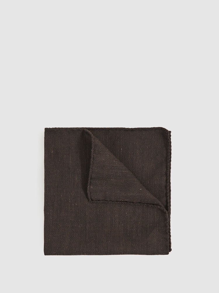 reiss Silk Blend Herringbone Pocket Square in Chocolate Brown
