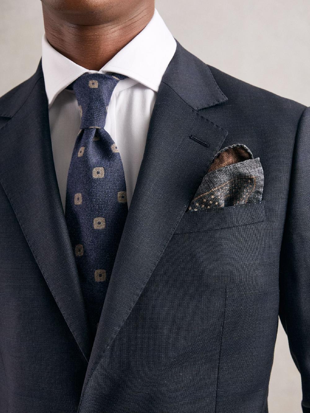 Reiss Silk Floral-Medallion Pocket Square In Denim Blue Melange
